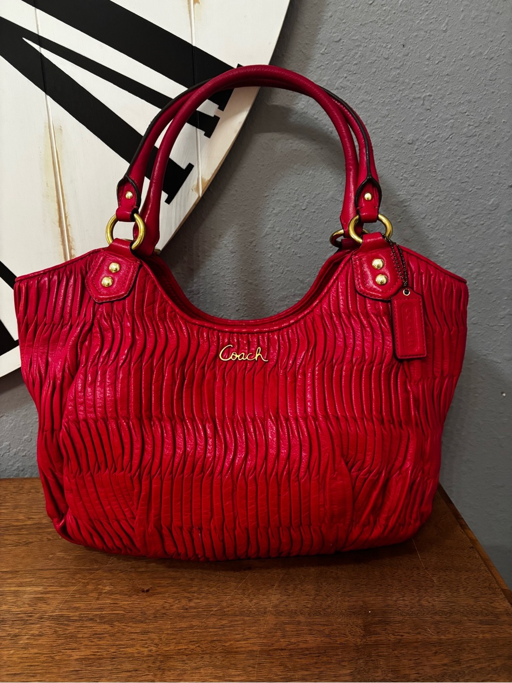Coach Ashley Gathered Leather Shoulder Tote